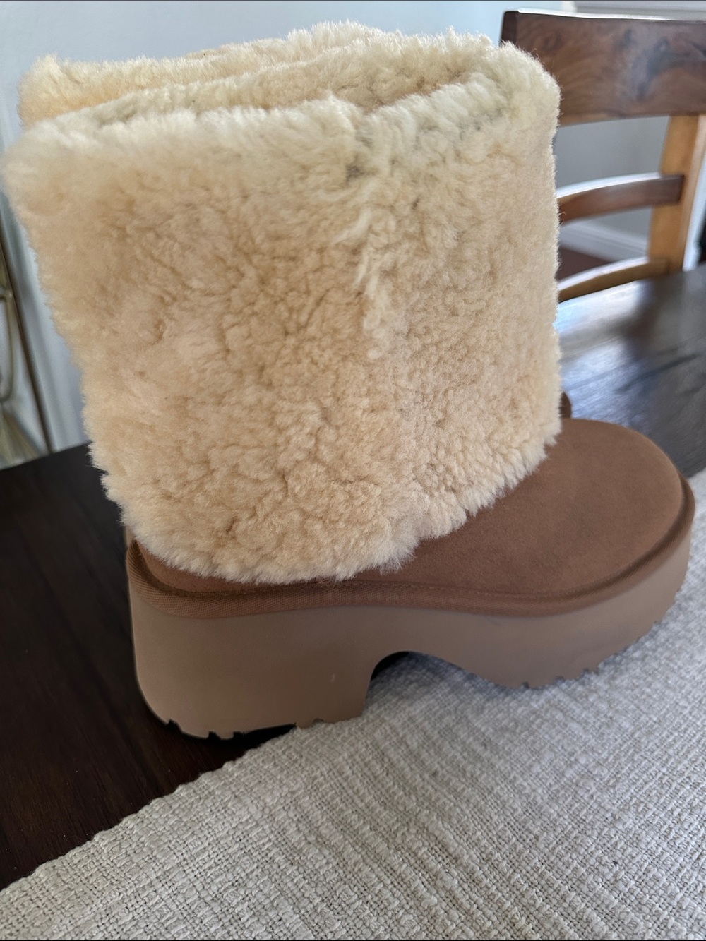 UGG Chestnut Platform Shearling Cuff Ankle Boots - Picture 2 of 8